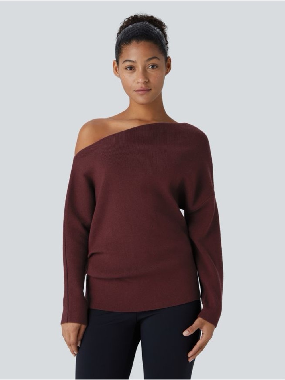 HALARA Off-the-Shoulder Knit Sweater - Burgundy